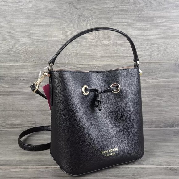 Euc Kate Spade Southport Ave Hanna Black Leather Crossbody Bag Bucket Handbag - Picture 2 of 11